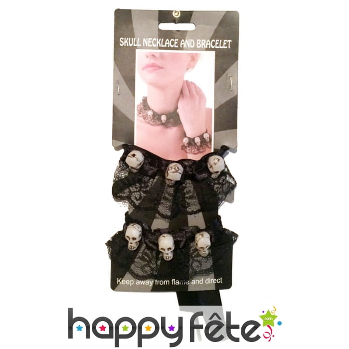 Collier ras de cou et bracelet tête de mort