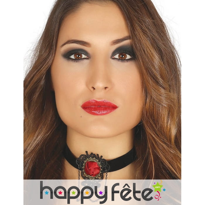 Collier ras de cou style gothique noir et rouge