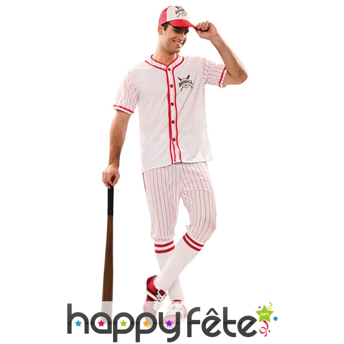 Costume rayé de joueur de baseball blanc rouge