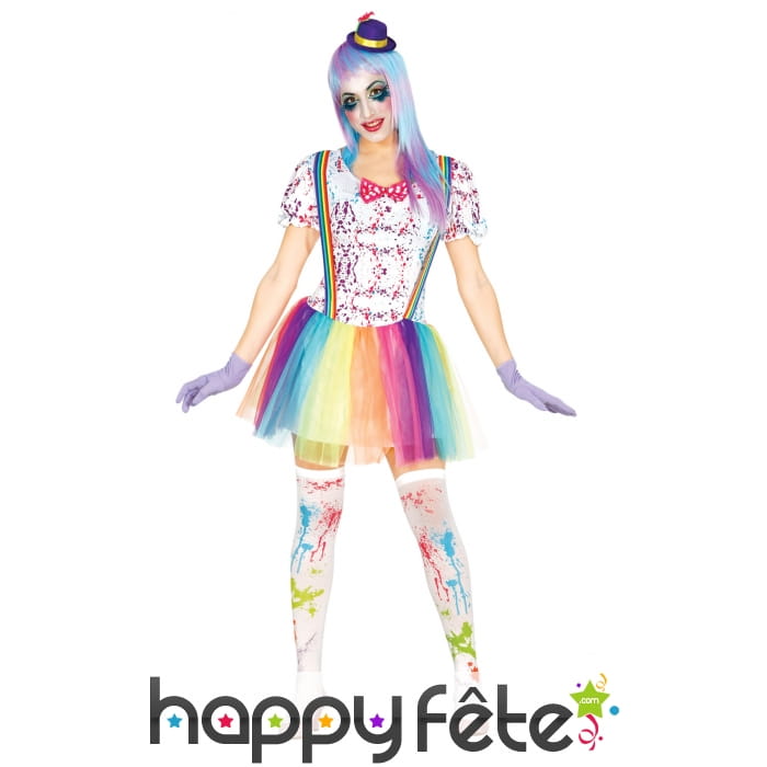 Costume robe de clown tacheté arc en ciel