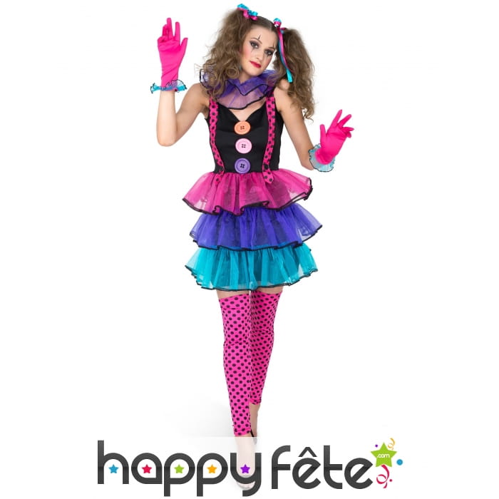 Costume robe de femme clown tutu coloré
