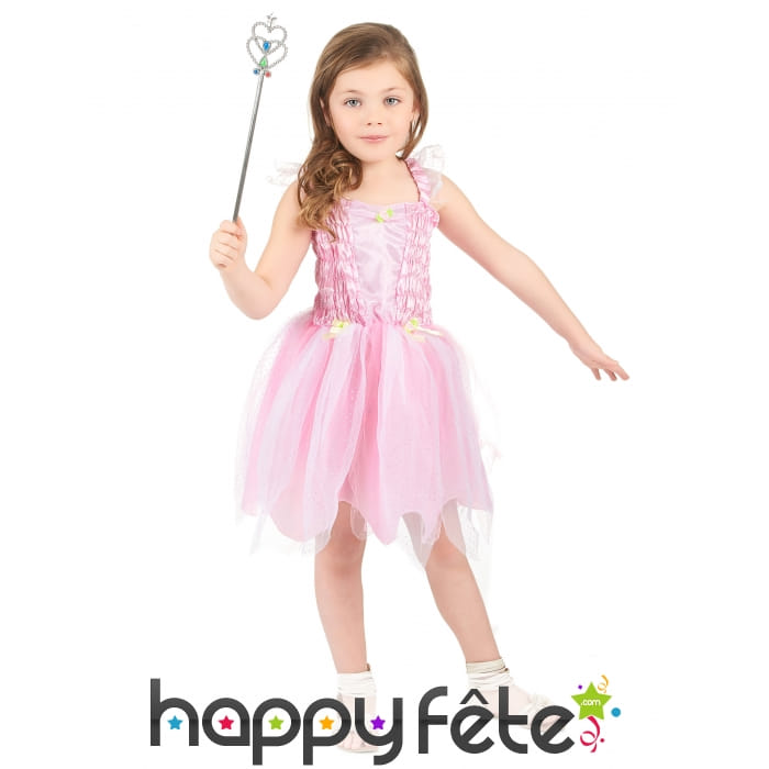 Costume robe de petite fée rose avec voilage