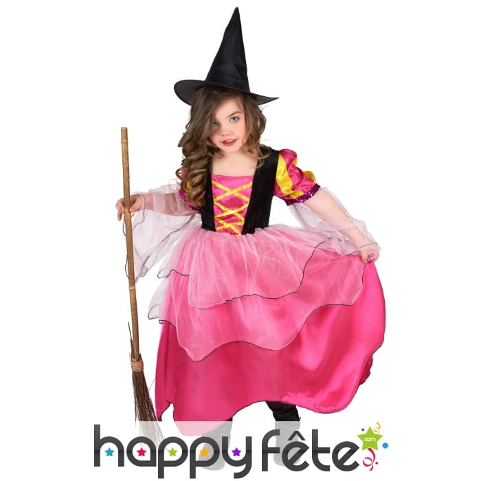 Costume rose de petite sorcière avec voilage