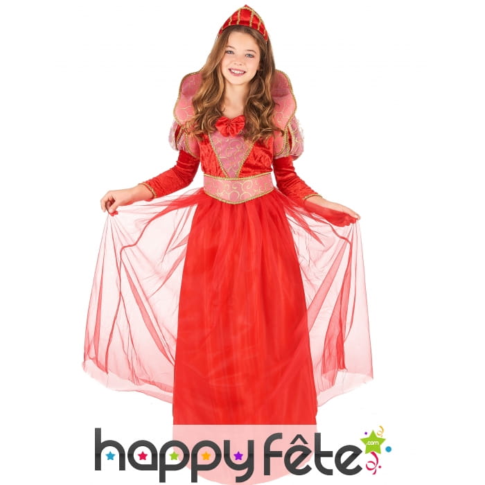 Costume rouge de reine médiévale pour fille