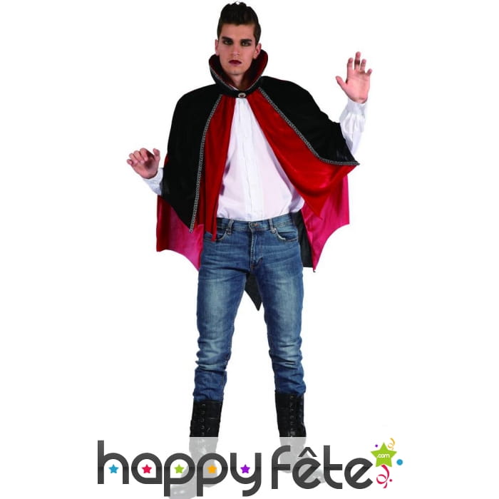 Cape rouge et noire mi-longue de vampire adulte
