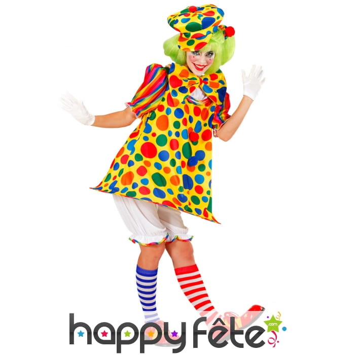 Costume robe évasée de clown à pois