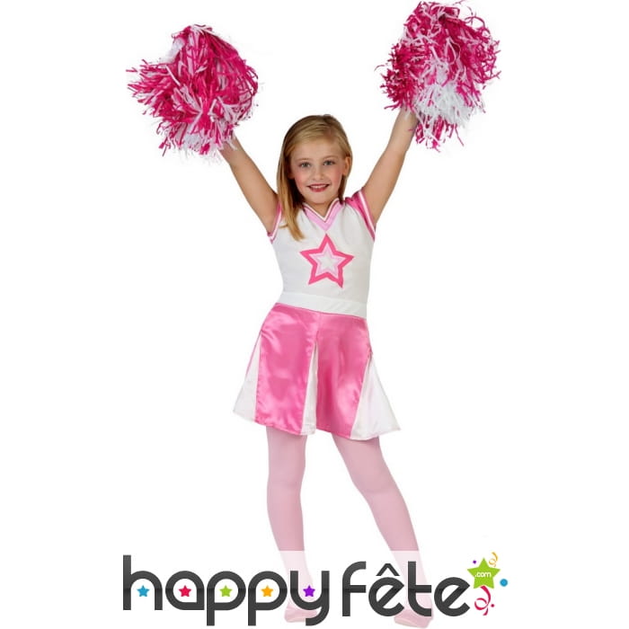 Costume rose et blanc de pompom girl pour fille