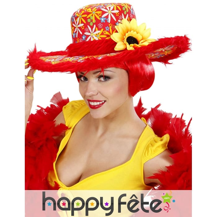 Chapeau rouge hippie avec fleur de tournesol