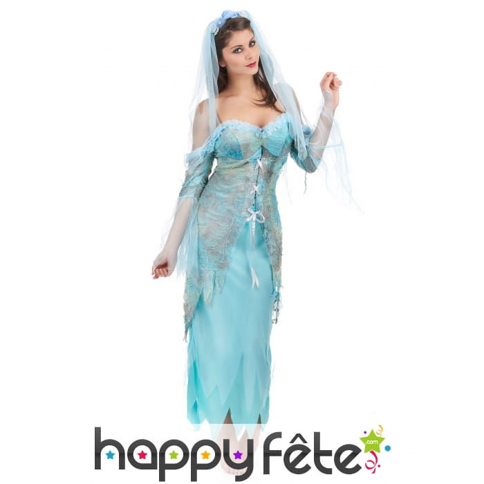 Costume robe longue turquoise effet déchiré