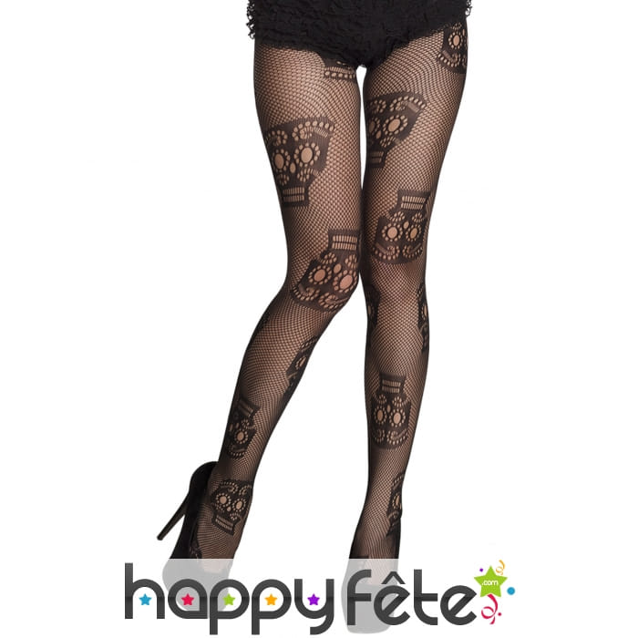 Collants résilles motifs masque Dia de los muertos