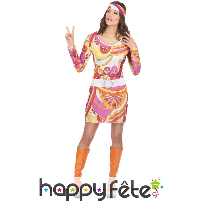 Costume robe mi cuisse avec motifs hippies