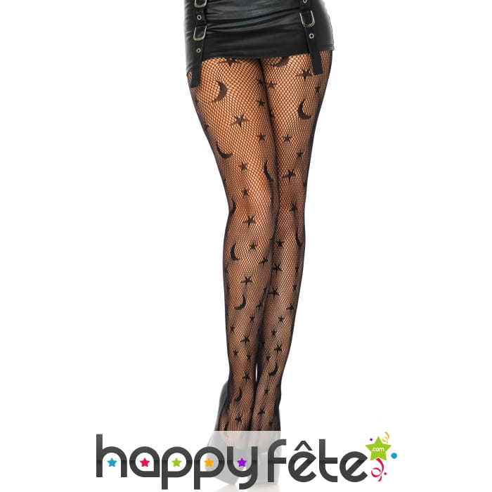 Collants résilles noires lunes et étoiles