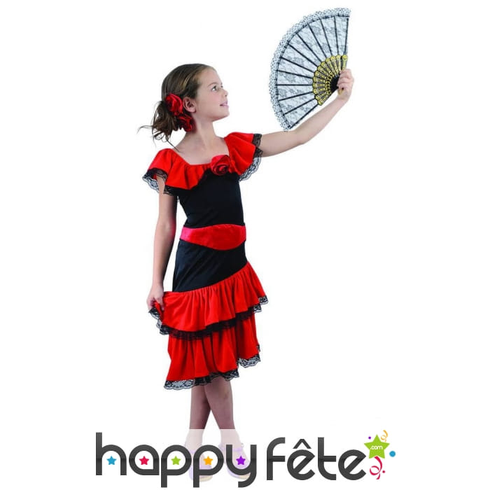 Costume robe noire et rouge flamenco pour enfant