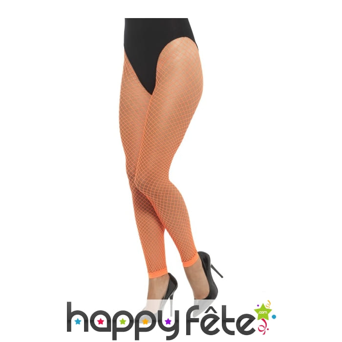 Collant résille orange fluo sans pieds