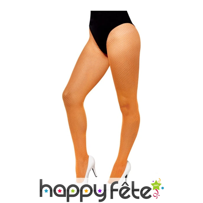 Collants résille orange néon