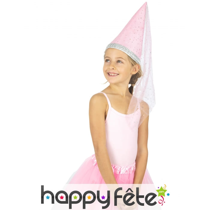 Chapeau rose pointu de fée pour enfant, luxe
