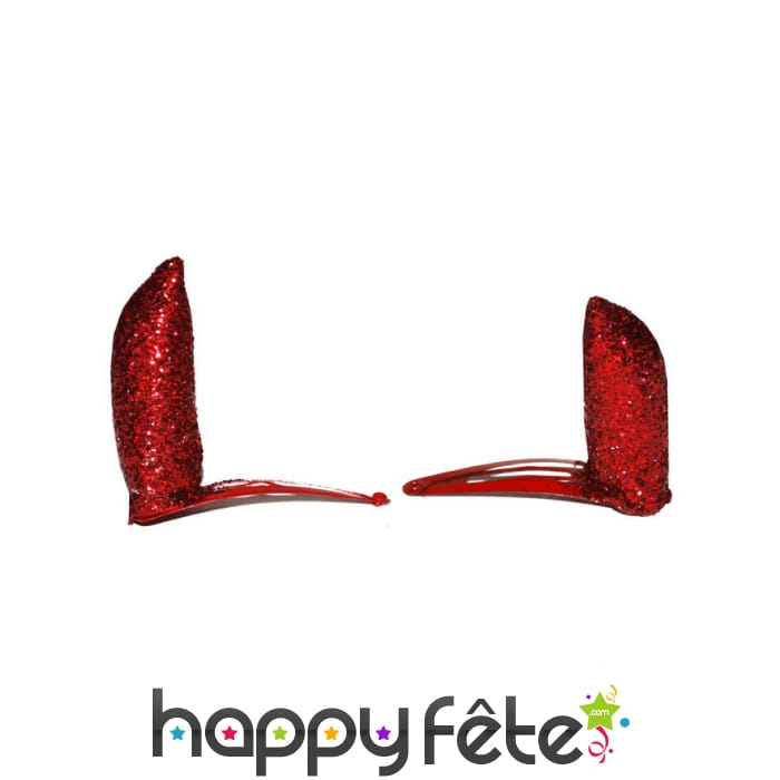 Cornes rouges pailletées sur barrettes