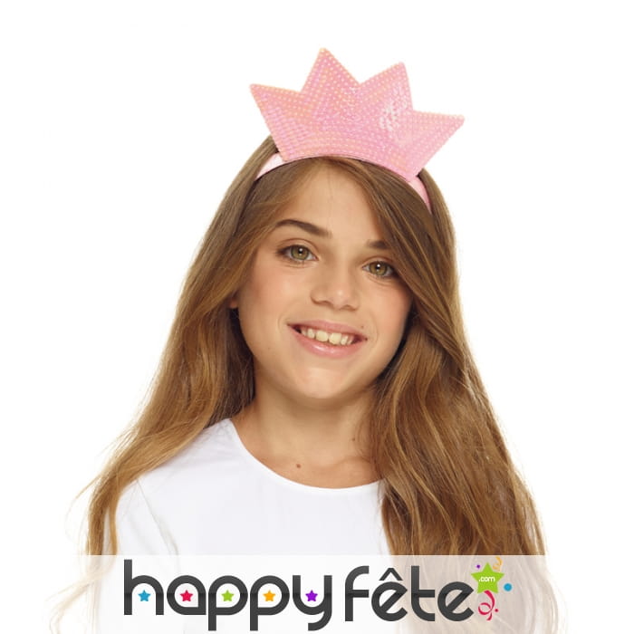 Couronne rose pour enfant, sur serre tête