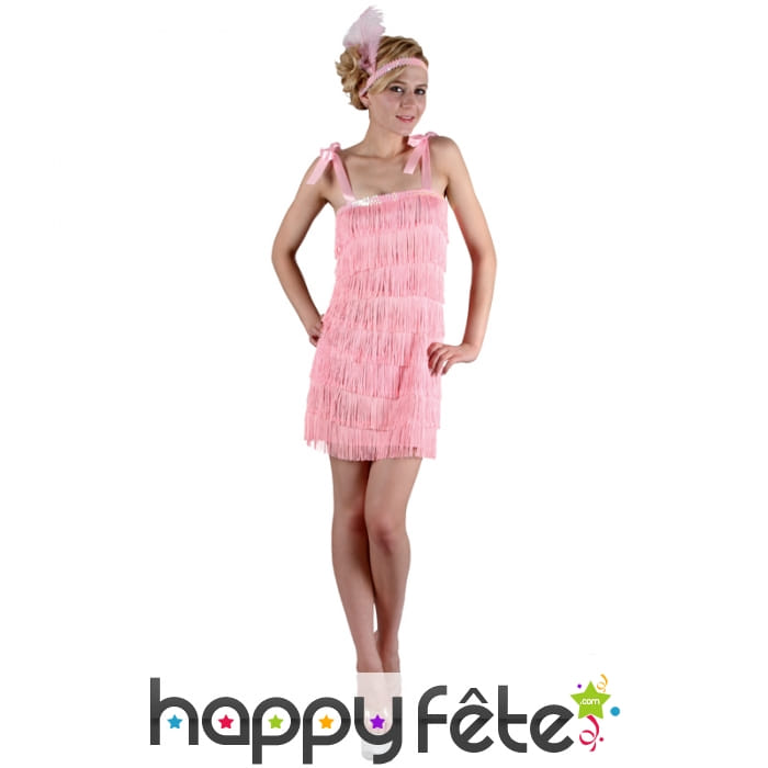 Costume robe rose à franges des années 20