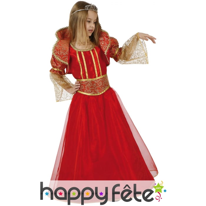 Costume robe rouge de reine médiévale pour enfant