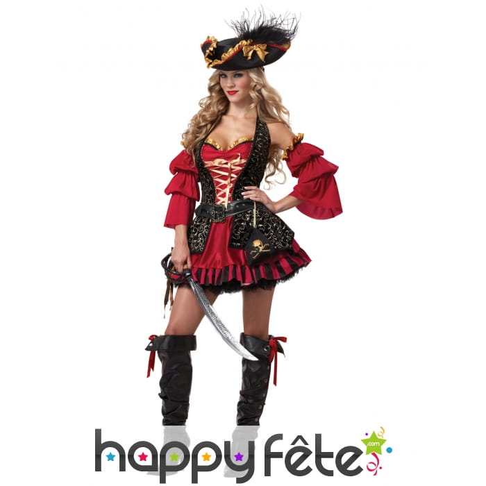 Costume robe rouge noire premium de pirate