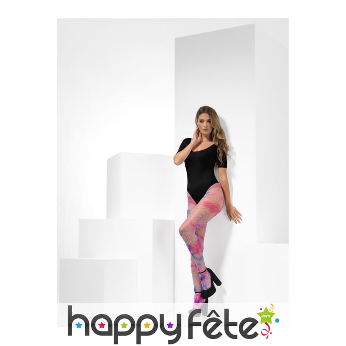 Collants résilles Tie Dye tachés multicolores