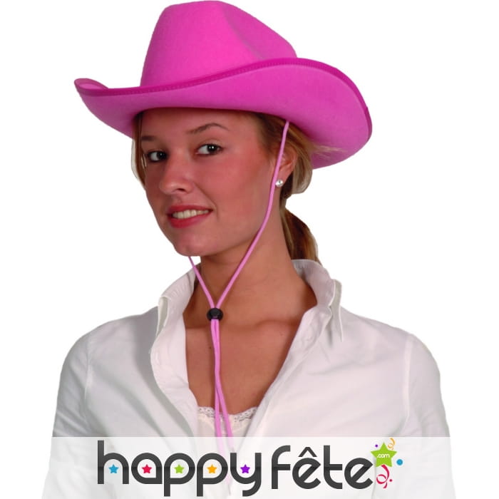 Chapeau rose uni de cowboy