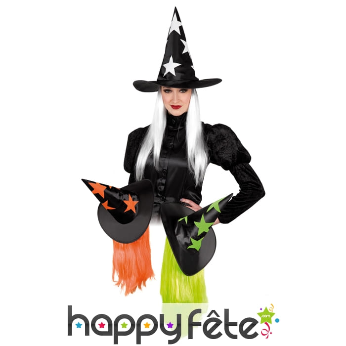 Chapeau sorcière avec cheveux flashy