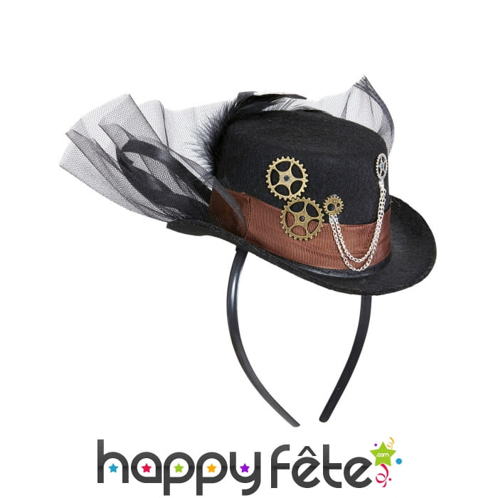Chapeau Steampunk avec voile sur serre tête