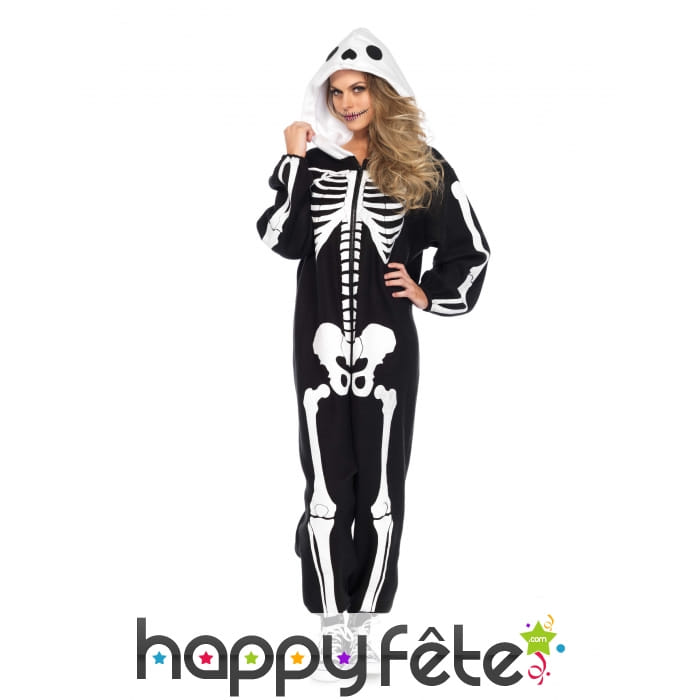 Combinaison squelette avec capuche pour femme