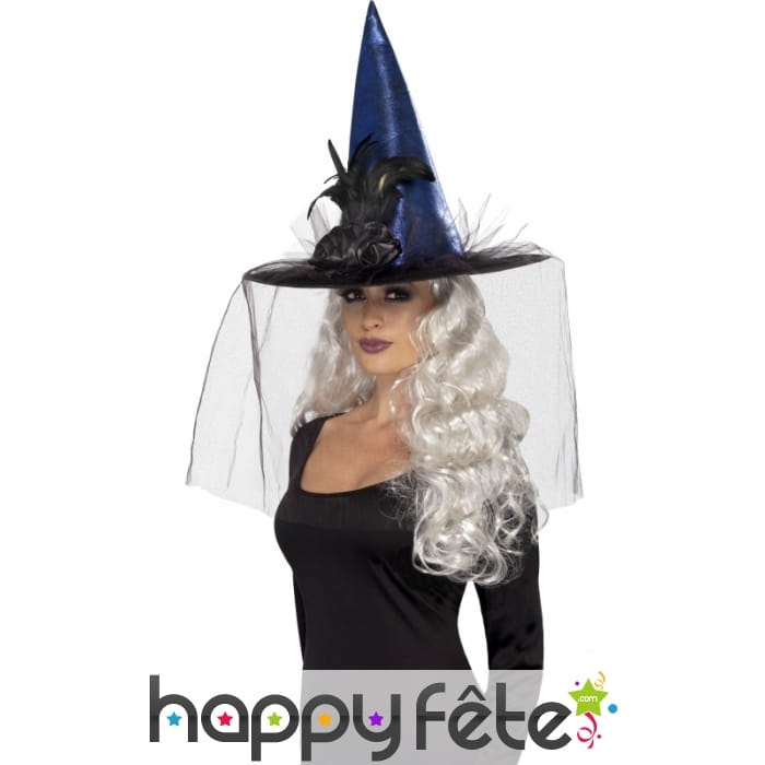 Chapeau sorcière bleu métallique