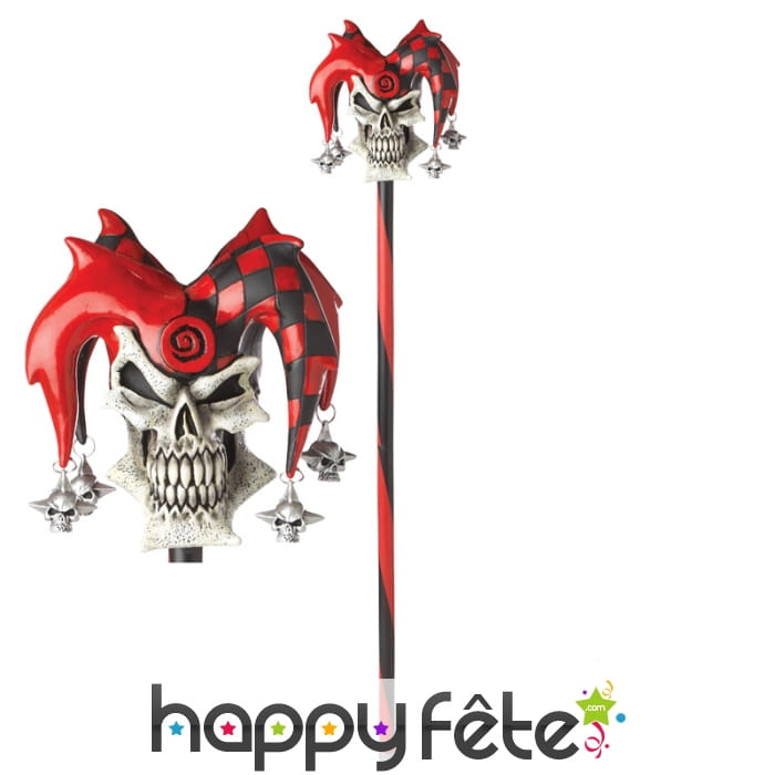Canne squelette de bouffon rouge