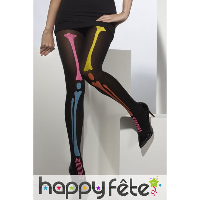 Collants squelette fluo