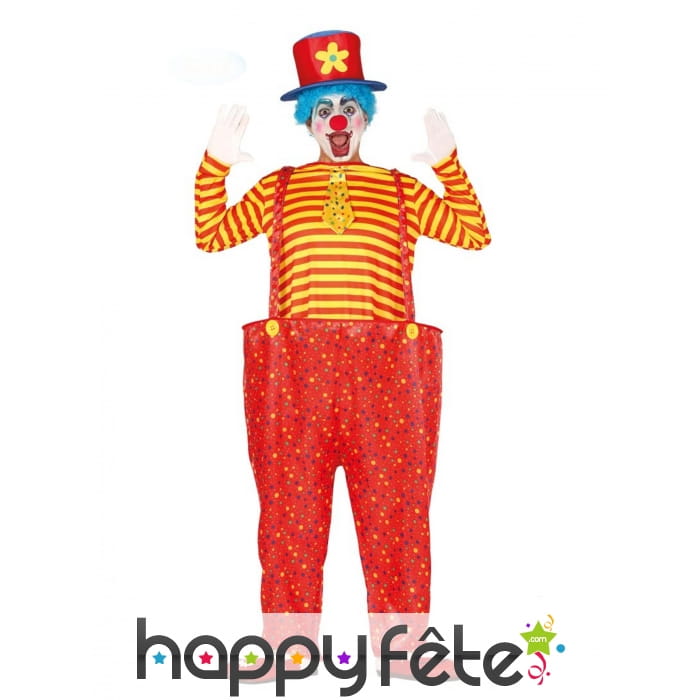 Costume salopette large de clown rouge pour homme