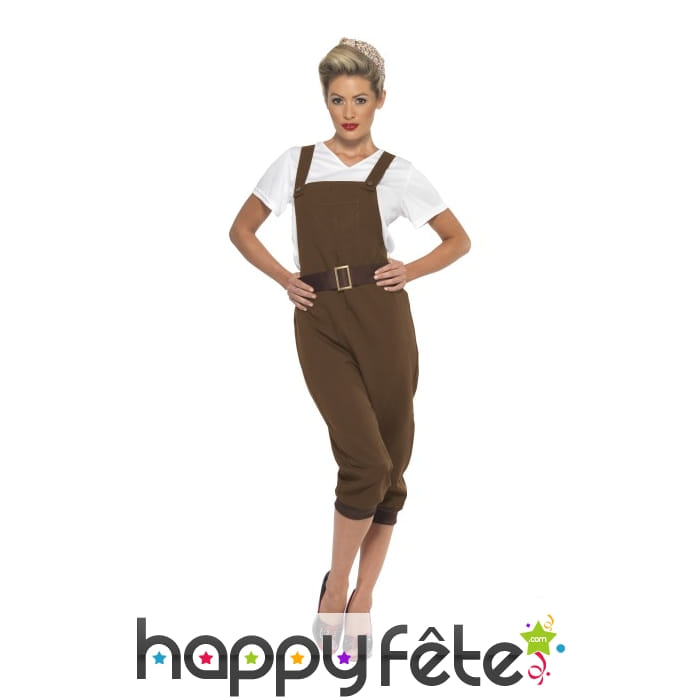 Costume salopette marron 2eme guerre pour femme