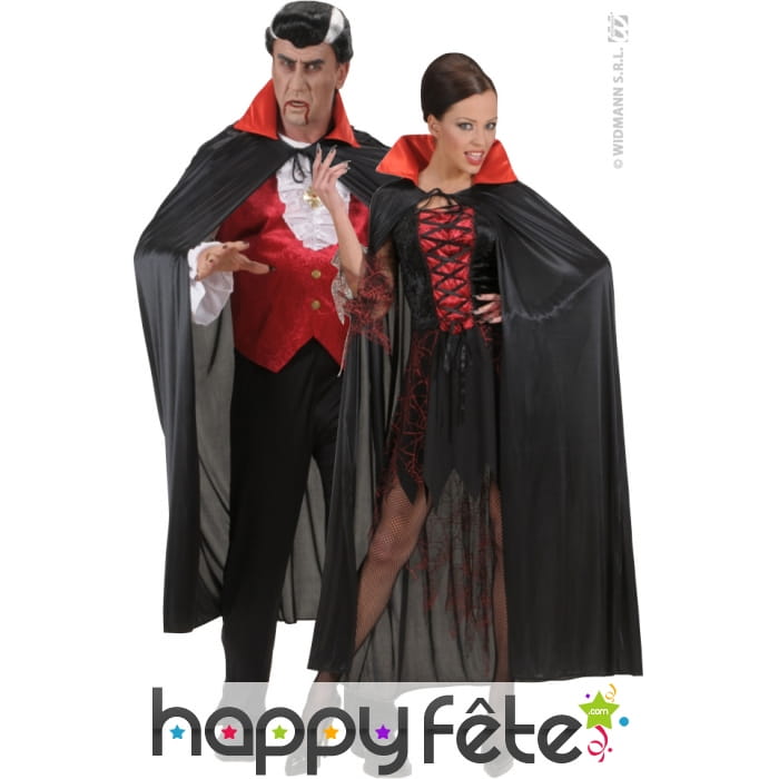 Cape satin noire col rouge adulte