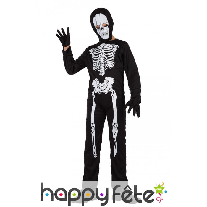 Combinaison squelette pour enfant, avec cagoule