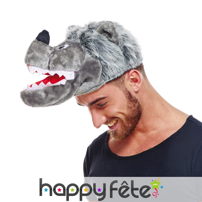 Chapeau tête de loup gris pour adulte