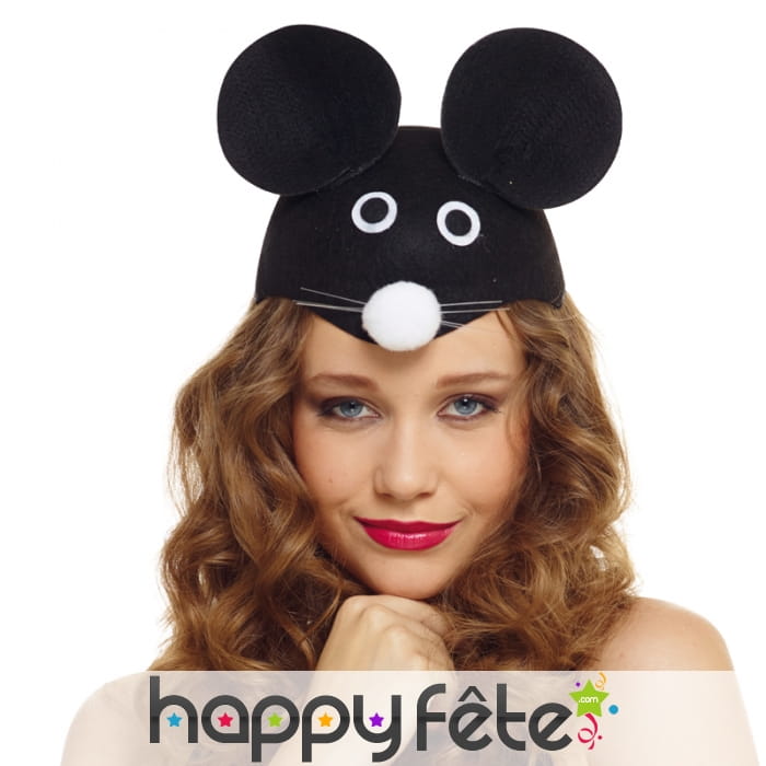 Chapeau tête de souris noire pour adulte