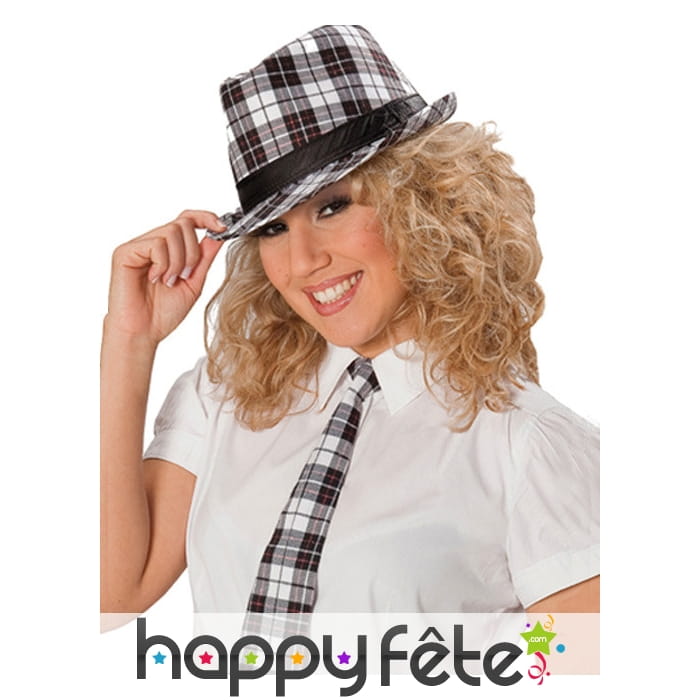 Cravate tartan noir et blanc pour femme