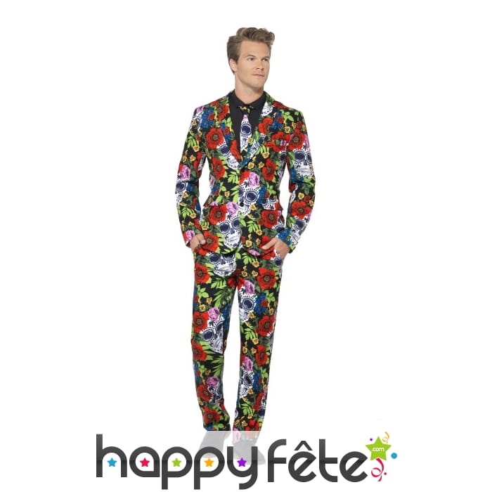 Costume trois pièces motifs jour des morts colorés