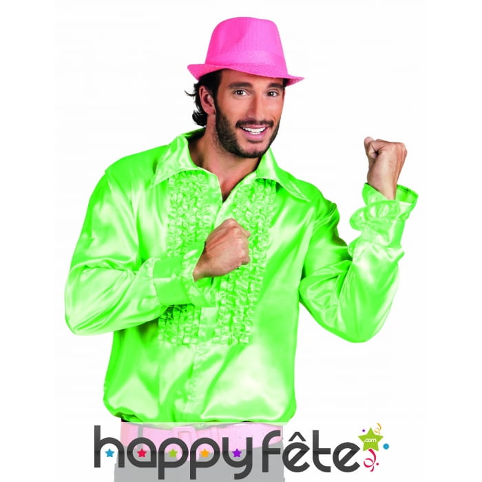 Chemise verte disco satinée pour homme
