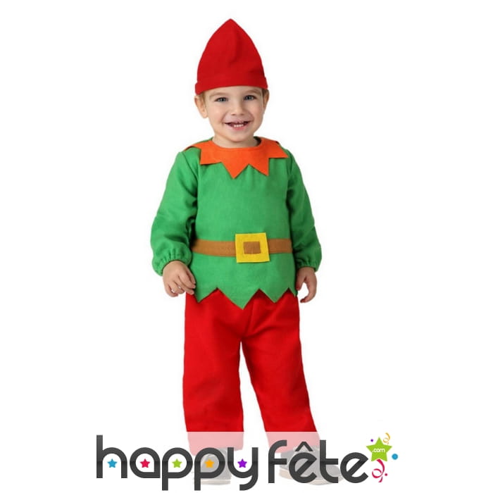 Costume vert et rouge de mini lutin de Noël