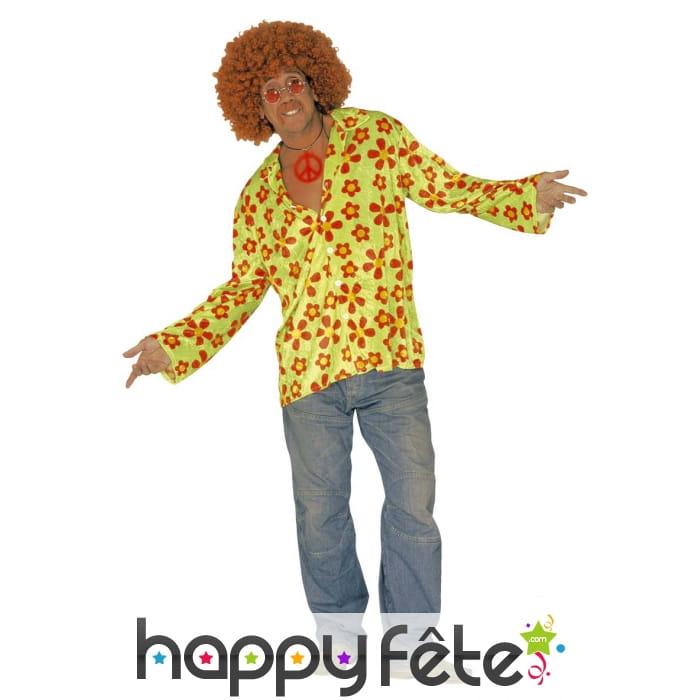 Chemise verte hippie avec fleurs imprimées