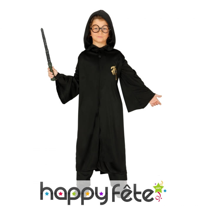 Costume veste noire à capuche de petit sorcier