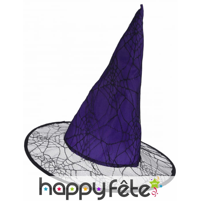 Chapeau violet pointu effet toile araignée, adulte
