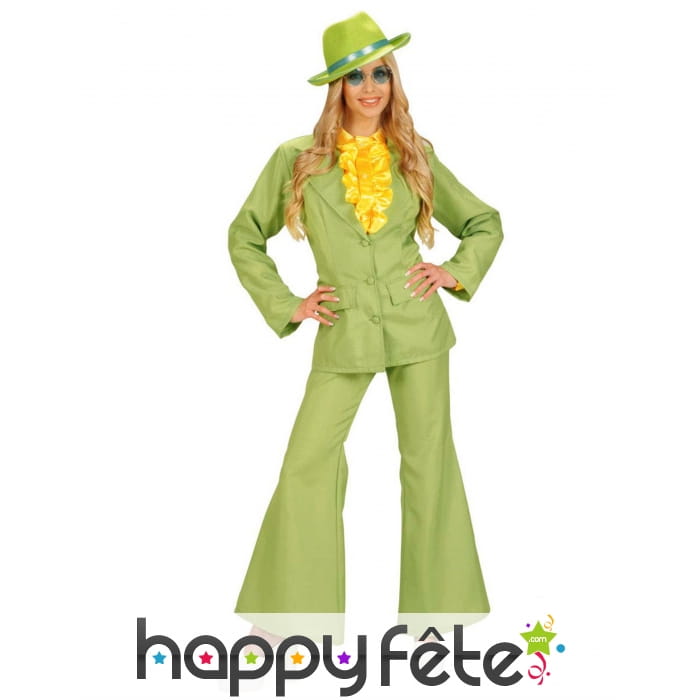 Costume vert uni années 80 pour femme