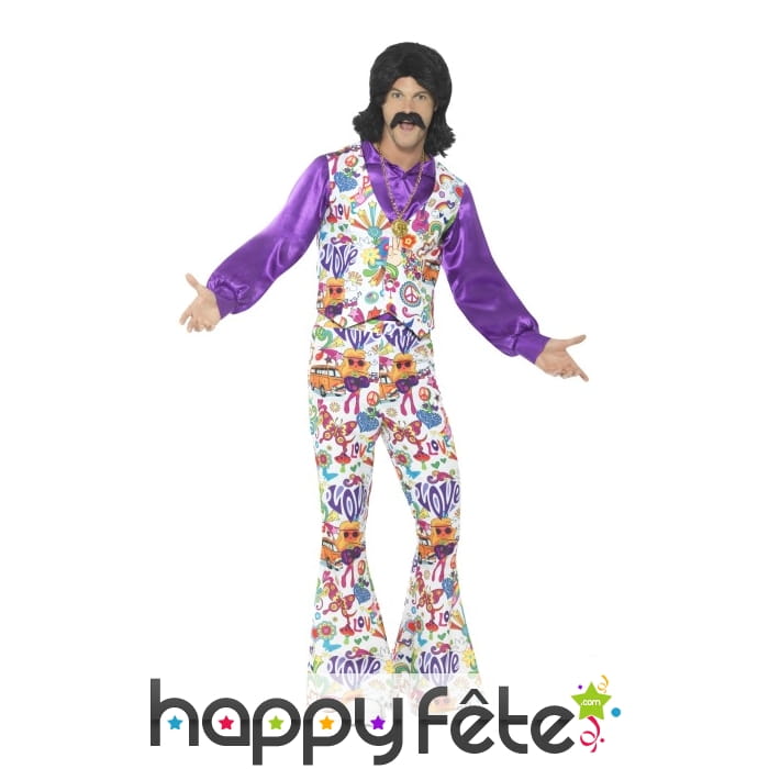 Déguisement années 60 blanc motifs groovy