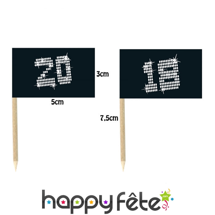 Drapeaux anniversaire VIP sur pics 8cm