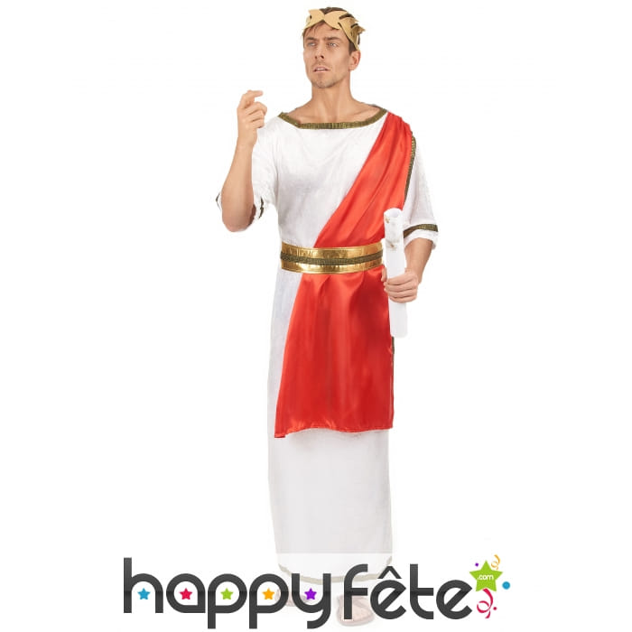 Déguisement blanc de Jules César avec toge rouge